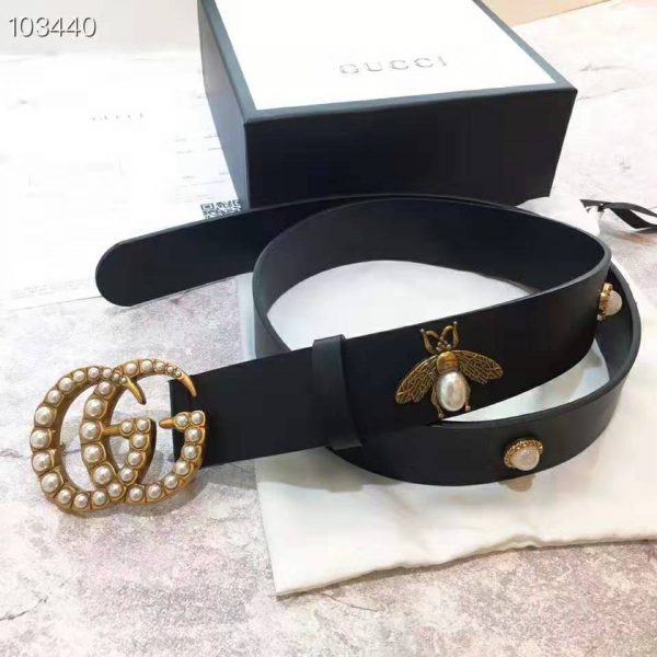 gucci leather belt with pearl double g buckle