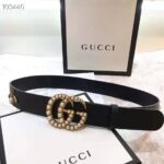 Gucci Unisex Leather Belt with Pearl Double G-Black – Image 2