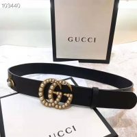 Gucci Unisex Leather Belt with Pearl Double G-Black (1)