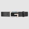 Gucci Unisex Leather Belt with Square G Buckle in 3.8cm Width-Black