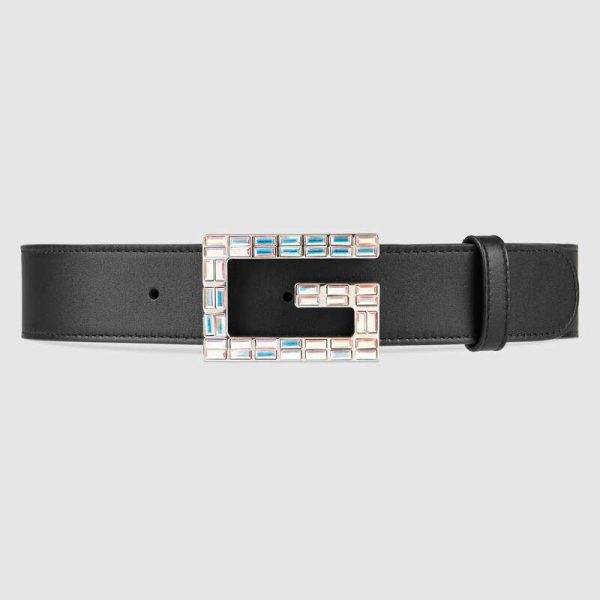 Gucci Unisex Leather Belt with Square G Buckle in 3.8cm Width-Black (1)