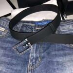 Gucci Unisex Leather Belt with Square G Buckle in 3.8cm Width-Black - immagine 4