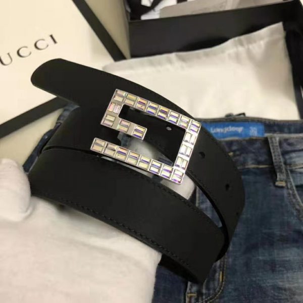 Gucci Unisex Leather Belt with Square G Buckle in 3.8cm Width-Black (7)