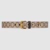 Gucci Unisex Tiger Print GG Supreme Belt in Beige/Ebony GG Supreme Canvas