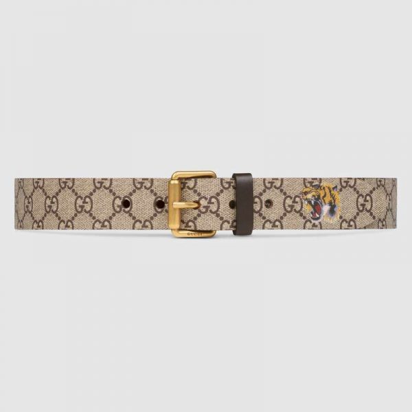 Gucci Unisex Tiger Print GG Supreme Belt in BeigeEbony GG Supreme Canvas (1)