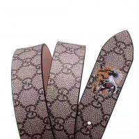 Gucci Unisex Tiger Print GG Supreme Belt in BeigeEbony GG Supreme Canvas (1)