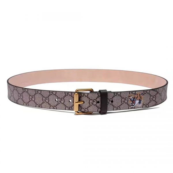 Gucci Unisex Tiger Print GG Supreme Belt in BeigeEbony GG Supreme Canvas (5)