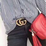 Gucci Unisex Wide Leather Belt with Double G-Black - immagine 4