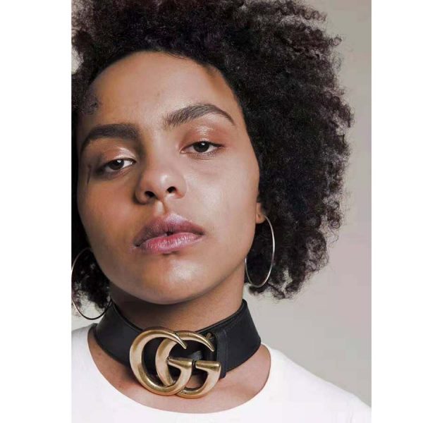 Gucci Unisex Wide Leather Belt with Double G-Black (6)