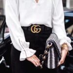 Gucci Unisex Wide Leather Belt with Double G Buckle-Black - immagine 2