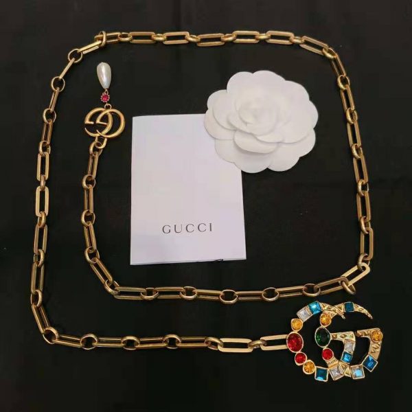 Gucci Women Chain Belt with Crystal Double G Buckle in Gold-Toned Chain (2)