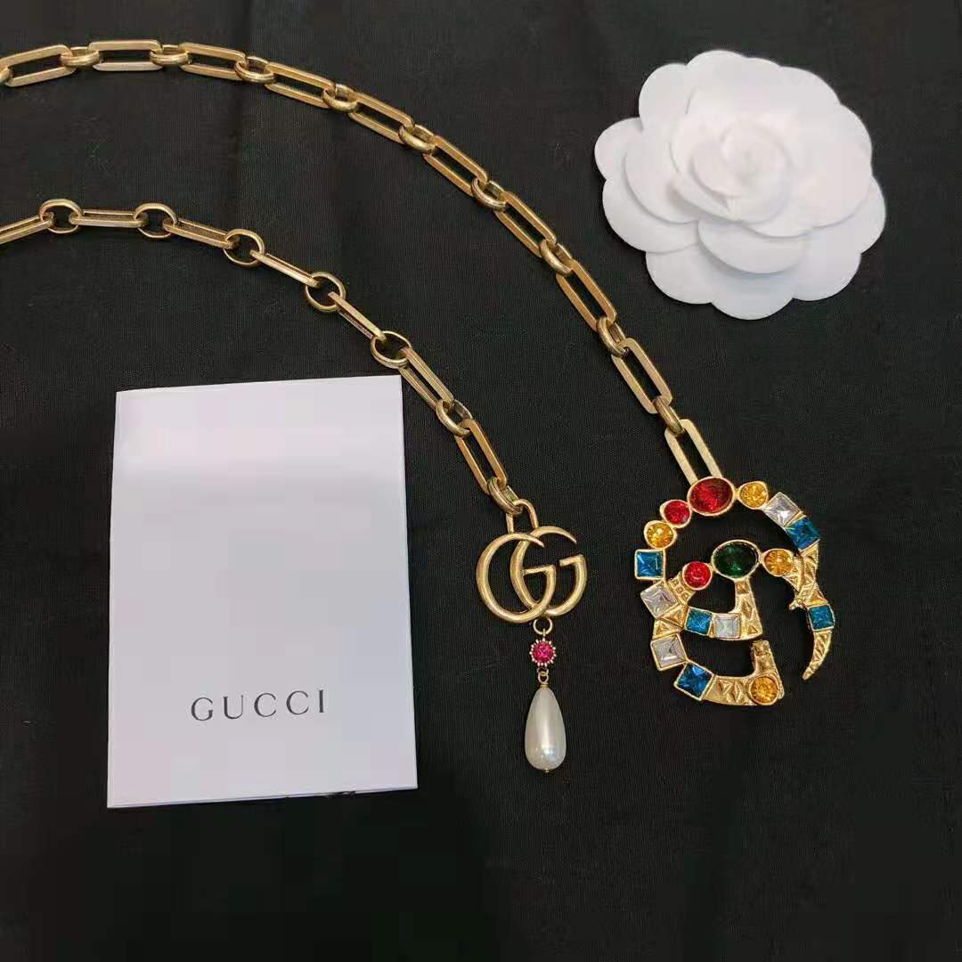 Gucci Women Chain Belt with Crystal Double G Buckle in Gold-Toned Chain ...