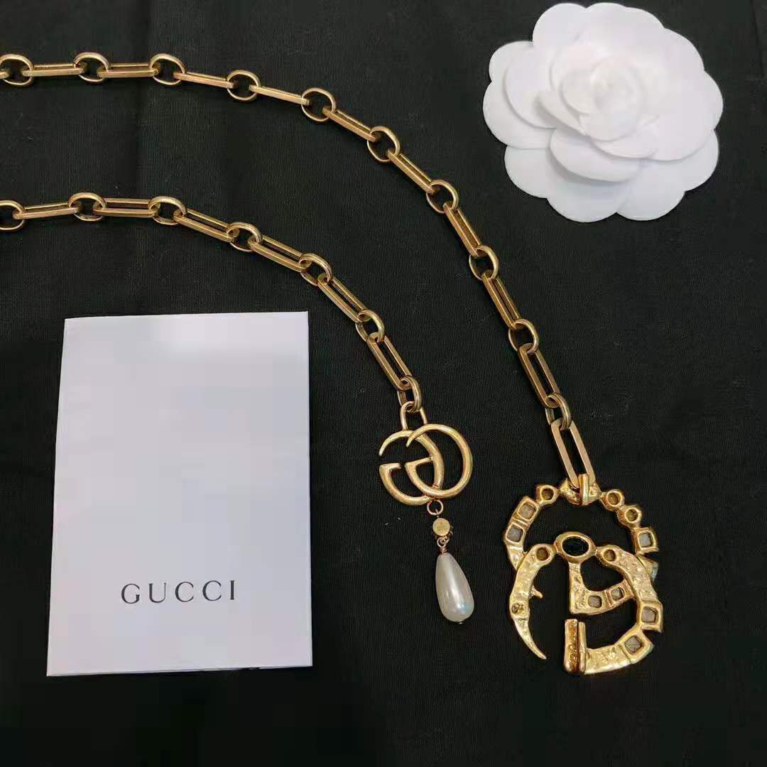 Gucci Women Chain Belt with Crystal Double G Buckle in Gold-Toned Chain ...