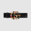 Gucci Women Leather Belt with Crystal Double G Buckle in Black