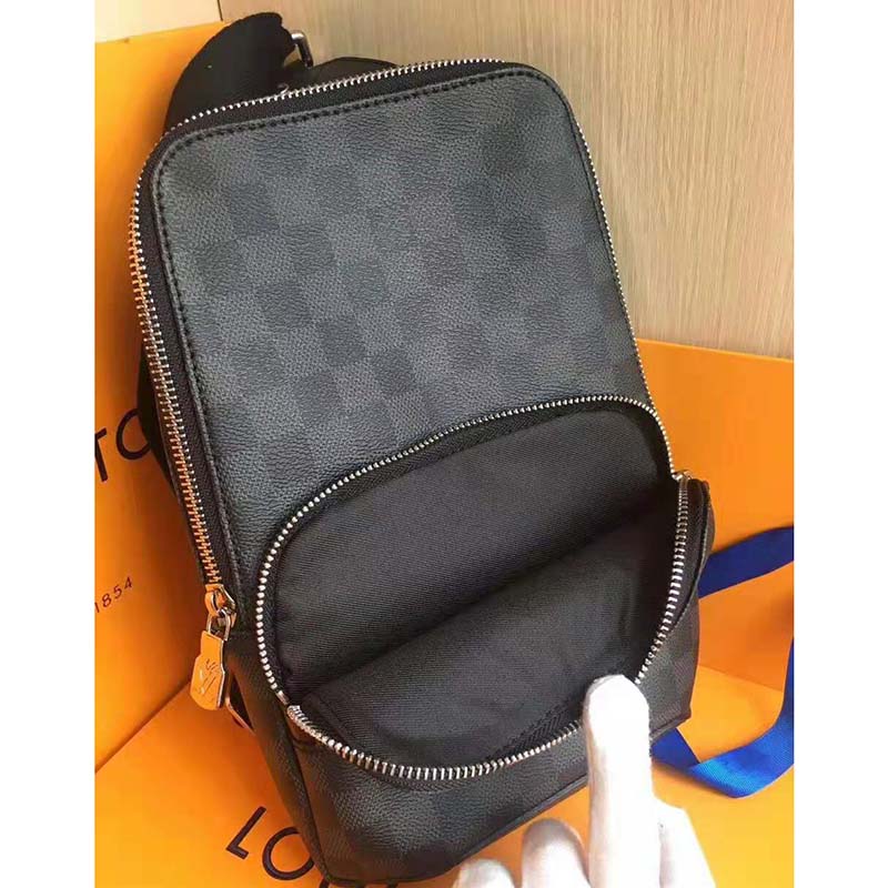 LV LV Men Avenue Sling Bag in Damier Graphite Coated Canvas-Grey