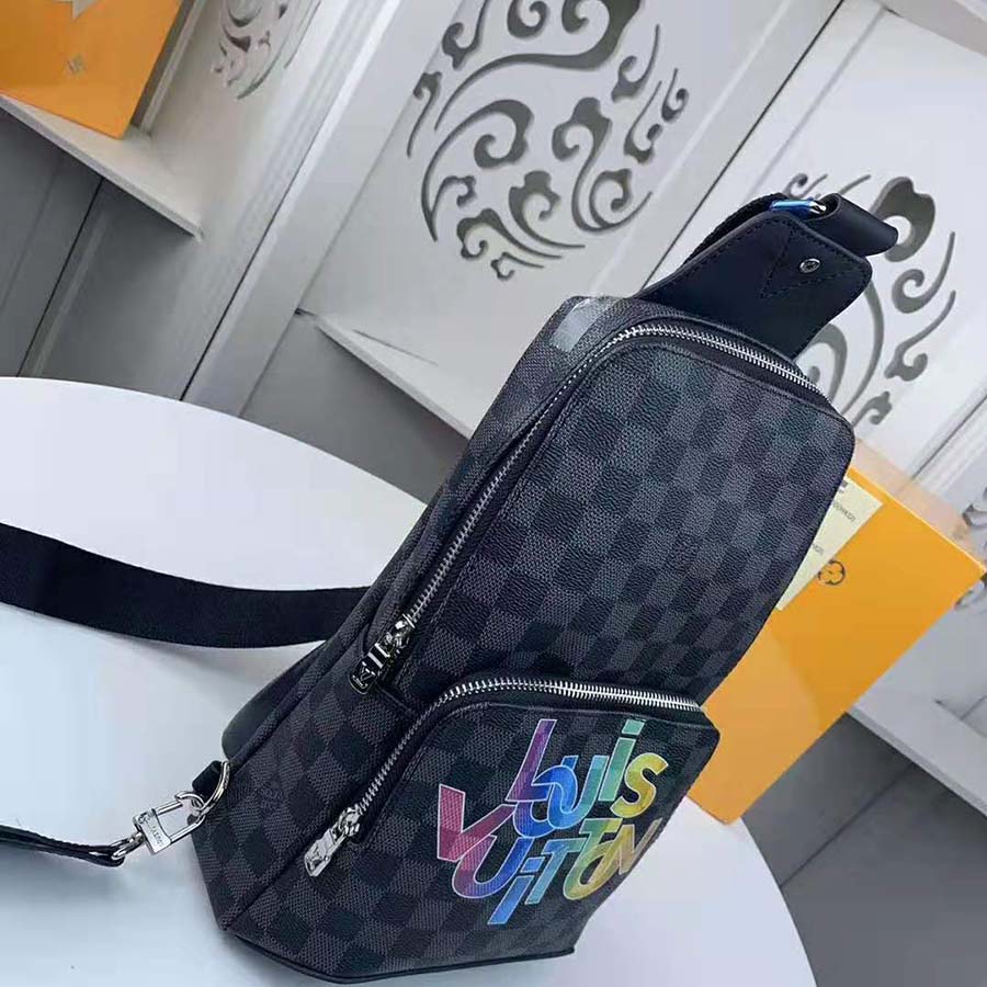 LV LV Men Avenue Sling Bag in Damier Graphite Coated Canvas-Grey