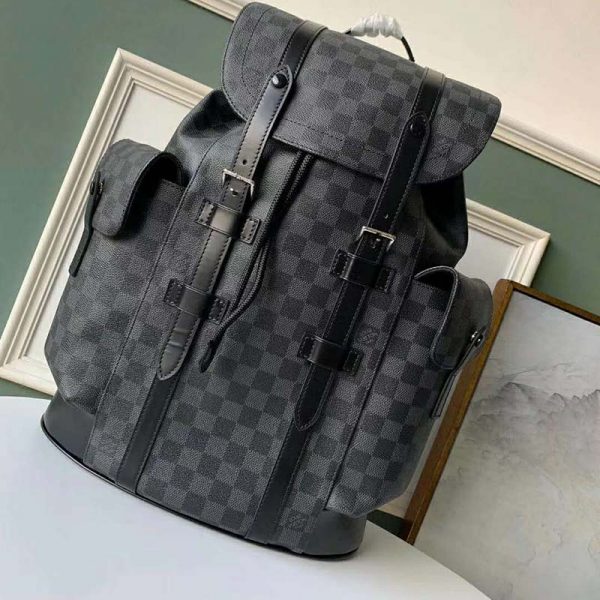 LOUIS VUITTON Christopher PM Damier Graphite Backpack Rucksack Cowhide Black