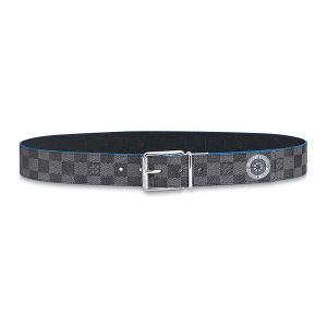 Louis Vuitton LV Unisex Damier Print 40mm Reversible Belt in Damier Canvas-Blue