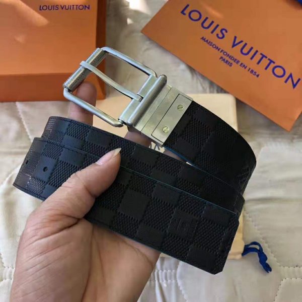 Louis Vuitton LV Unisex Damier Print 40mm Reversible Belt in Damier Canvas-Blue (10)