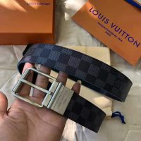 Louis Vuitton LV Unisex Damier Print 40mm Reversible Belt in Damier Canvas-Blue (1)