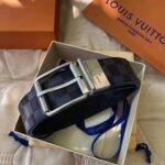 Louis Vuitton LV Unisex Damier Print 40mm Reversible Belt in Damier Canvas-Blue – Image 5