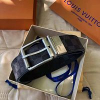 Louis Vuitton LV Unisex Damier Print 40mm Reversible Belt in Damier Canvas-Blue (1)