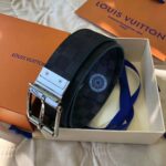 Louis Vuitton LV Unisex Damier Print 40mm Reversible Belt in Damier Canvas-Blue – Image 3
