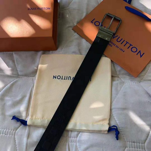 Louis Vuitton LV Unisex Damier Print 40mm Reversible Belt in Damier Canvas-Blue (5)