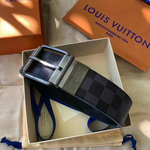 Louis Vuitton LV Unisex Damier Print 40mm Reversible Belt in Damier Canvas-Blue (6)