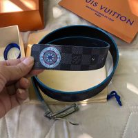 Louis Vuitton LV Unisex Damier Print 40mm Reversible Belt in Damier Canvas-Blue (1)