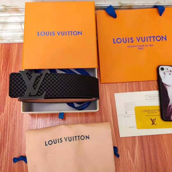 Louis Vuitton LV Unisex LV Initiales 40mm Belt in Suede Calf Leather-Black (4)