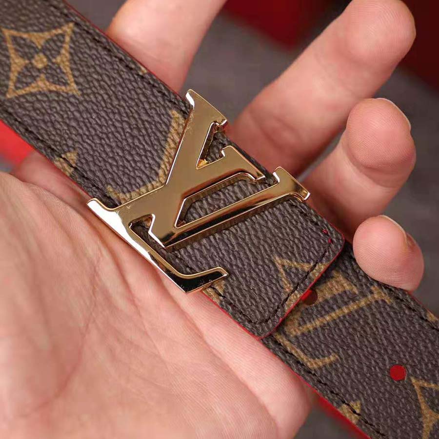 LV Initiales 30MM Reversible Belt in Gold Hardware Monogram Canvas Leather  Strap with Calf Leather Lining — Dimples Ceniza