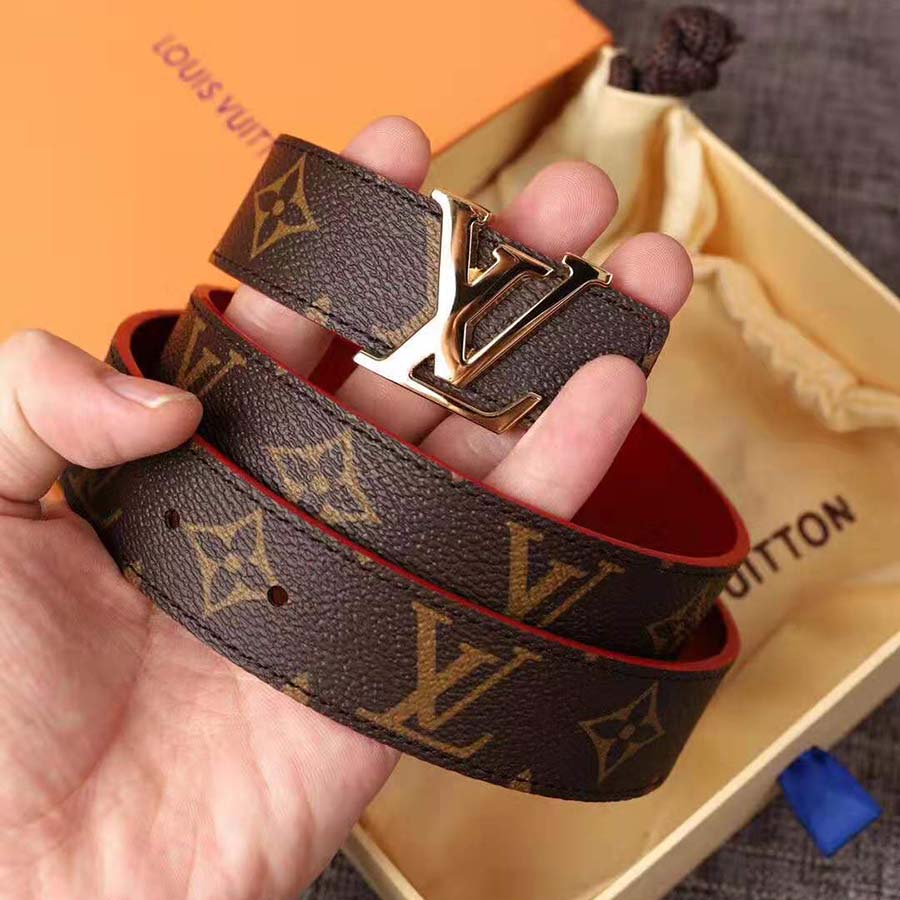 LV Initiales 30MM Reversible Belt in Gold Hardware Monogram Canvas Leather  Strap with Calf Leather Lining — Dimples Ceniza