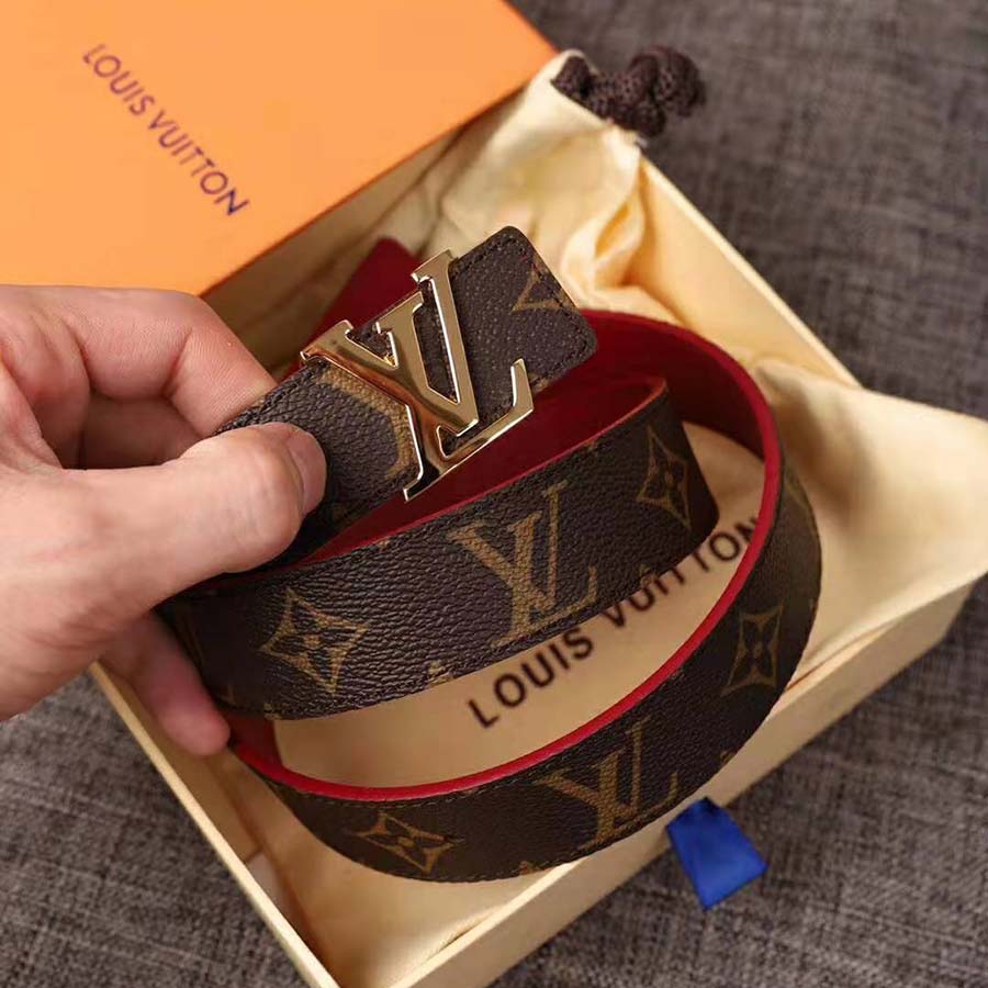 LV Initiales 30MM Reversible Belt in Gold Hardware Monogram Canvas Leather  Strap with Calf Leather Lining — Dimples Ceniza