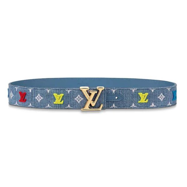 Louis Vuitton LV Unisex LV New Wave 35mm Belt in Denim Fabric and Calf Leather (1)