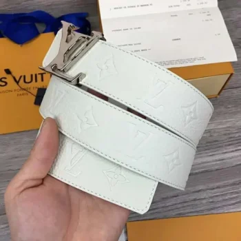 Louis Vuitton LV Unisex LV Shape 40mm Belt in Embossed White Taurillon Leather