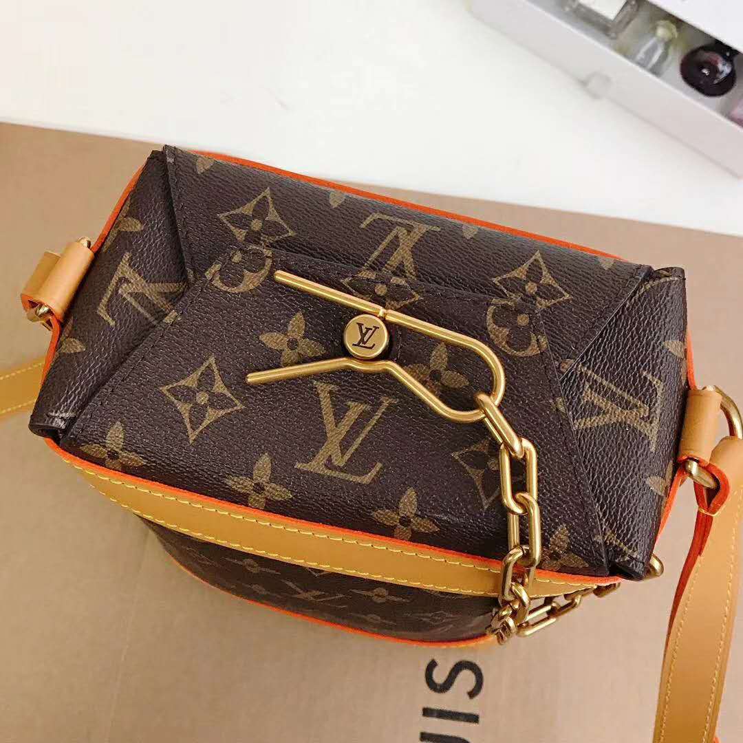 LV LV Unisex Milk Box Bag in Monogram Coated Canvas and Natural Leather in  2023