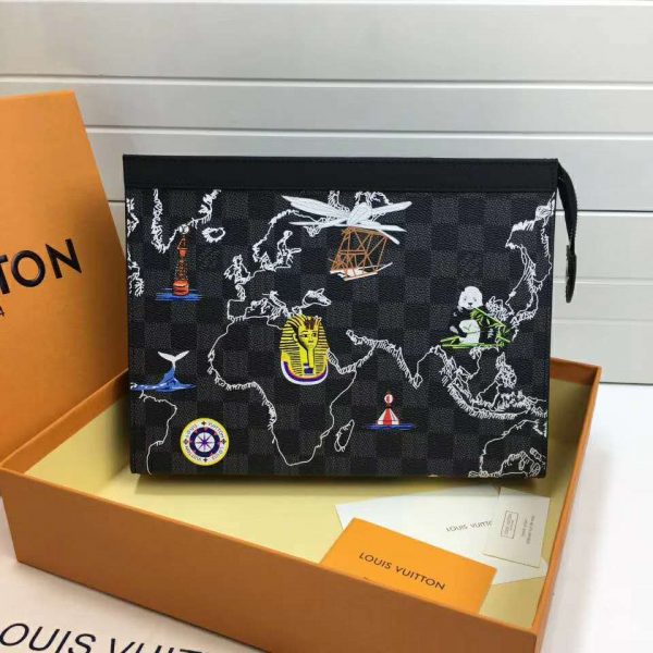 Louis Vuitton LV Unisex Pochette Voyage MM Bag in Damier Graphite Coated Canvas-Grey (2)