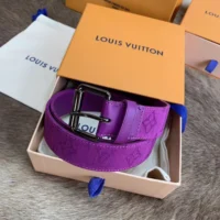Louis Vuitton LV Unisex Signature 35mm Belt in Monogram-Printed Washed Denim-Purple