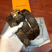 Louis Vuitton LV Unisex Signature Chain 35mm Belt in Monogram Macassar Canvas-Brown (2)