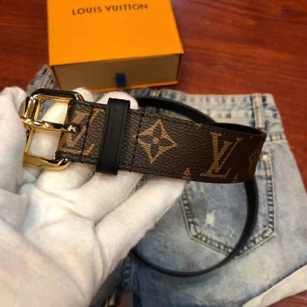Louis Vuitton LV Unisex Signature Chain 35mm Belt in Monogram Macassar Canvas-Brown (7)