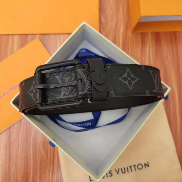 Louis Vuitton LV Unisex Voyager 35mm Belt in Monogram Eclipse Canvas-Grey (2)