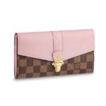Portafoglio Louis Vuitton LV da donna Clapton in tela rivestita Damier Ebène-rosa