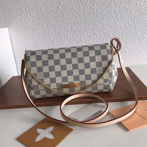 Louis Vuitton LV Women Favorite MM Clutch in Damier Azur Coated Canvas-Beige (2)