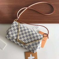 Louis Vuitton LV Women Favorite MM Clutch in Damier Azur Coated Canvas-Beige (1)