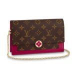 Portafoglio Louis Vuitton LV da donna Flore Chain in tela rivestita Monogram e pelle di vitello - Rosa