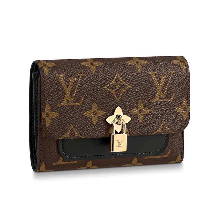 LOUIS VUITTON FLOWER LOCK MONOGRAM CANVAS COMPACT WALLET BLACK