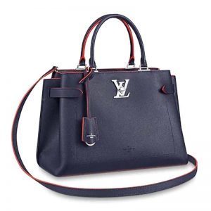 Louis Vuitton LV Women Lockme Day Tote Bag in Grained Calf Leather-Navy