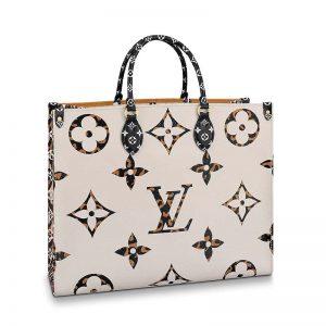 Louis Vuitton LV Women Onthego Tote Bag in Monogram Coated Canvas-Beige