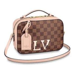 Louis Vuitton LV Women Santa Monica Bag in Damier Ebene Coated Canvas-Pink